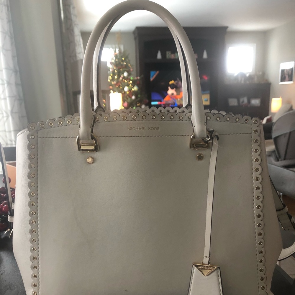 White Leather Michael Kors Purse with Gold Details